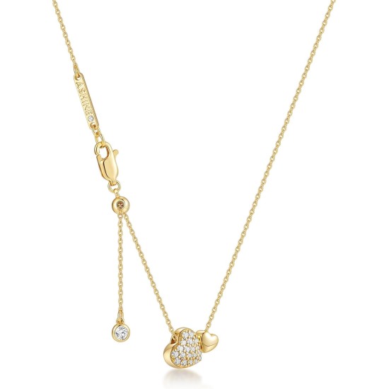 ASHINE 14K Gold Plated Double Heart Necklace with Cubic Zirconia, Cute Dainty Love Heart Necklace For Women Valentines Day