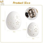 Easter Decorations: White Ceramic Lighted Easter Egg Set of 2, Farmhouse Rustic Hollow Easter Eggs Light Up Tabletop Statue, Easter Home Table Decor, Hunting Party Supplies Gifts for Kids