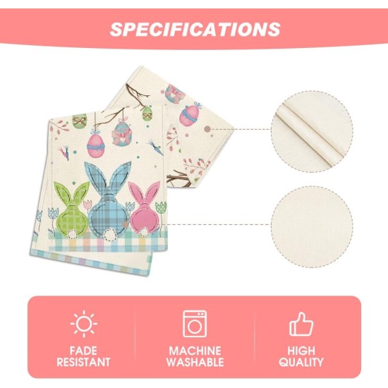 Artoid Mode Buffalo Plaid Bunny Egg Carrot Easter Table Runner, Seasonal Spring Kitchen Dining Table Decoration for Home Party Decor 13x72 Inch