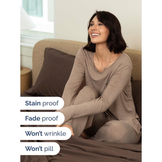 Extra Deep Pocket Queen Sheet Set - 4 Piece Breathable & Cooling Bed Sheets - Hotel Luxury Sheet Set - Ultra Soft, Wrinkle Free & Comfy - Easily Fits Extra Deep Mattresses - Deep Pocket Brown Sheets