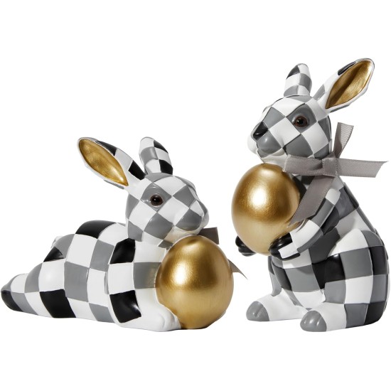 WDS WONDROUS Easter Decorations Bunny Figurines Set, Black White Checkerboard with Gold Egg & Grey Bow - Vintage Luxury Resin Home Decor for Mantel, Shelf, Office Spring Wedding Gift WDS WONDROUS Easter Decorations Bunny Figurines Set, Black White Checkerboard with Gold Egg & Grey Bow - Vintage Luxury Resin Home Decor for Mantel, Shelf, Office Spring Wedding Gift
