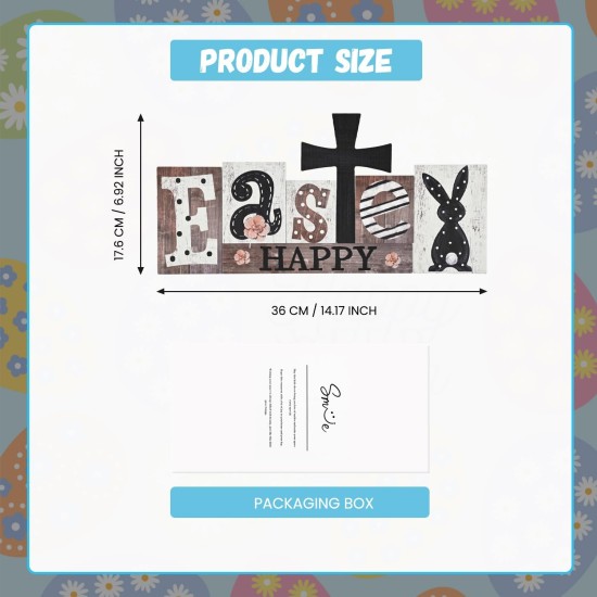 Smile 7Pcs Easter Decor Indoor Wooden Sign, Bunny Eggs Farmhouse Style Shelf Accents for Spring Holiday Home Decoration