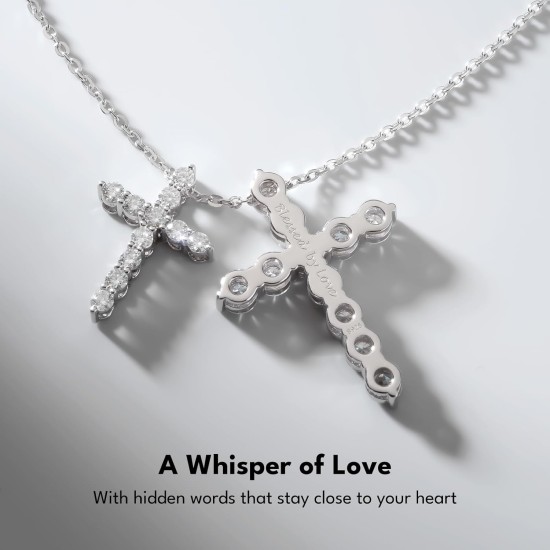 KRKC Moissanite Cross Necklace for Women, 0.66-3.3Ctw, D Color VVS1, 14K Gold Plated 925 Sterling Silver Chain, Hypoallergenic Cross Pendant, Religious Christmas Birthday Christian Gifts for Her