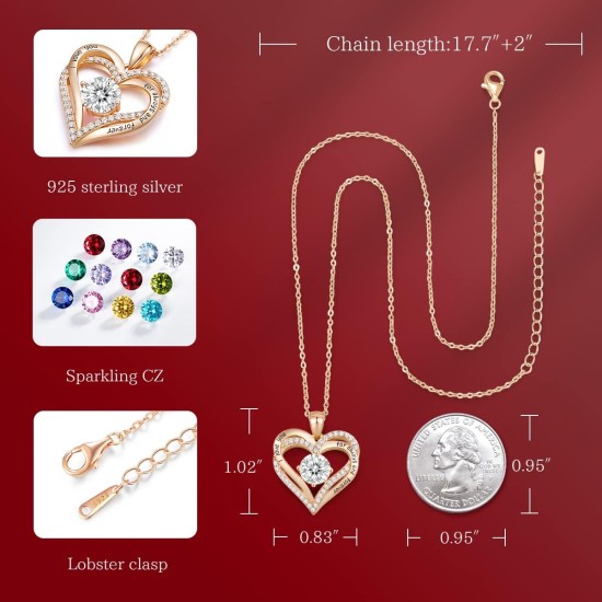 CDE Valentine's Day Gift Forever Love Heart Necklaces for Women, Wedding Anniversary, Birthday Mothers Christmas Day Gifts for Mom, Mother, Wife, S925 Silver Jewelry with Birthstone Pendant