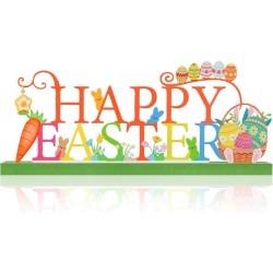 Metal Holiday Table Sign Decor, Decorations Tabletop Centerpiece for Home, Office, Shelf, Tiered Tray, Mantel, Indoor, Happy Easter