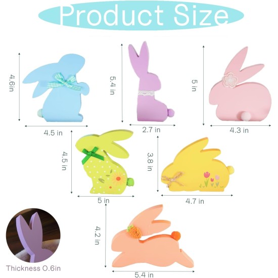 NYUWOUARC Easter Decorations,6 Pcs Wooden Bunny Colorful Table Signs With Cute Decor for the Home,Spring Easter Pastel Rabbit Decor For Shelf Mantel Indoor Office, Tiered Tray Set