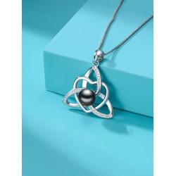 Tahitian Black Pearl AAAA 18K White Gold Plated Sterling Silver Romantic Pendant Necklace for Women Wife Mom Girlfriend Her Jewelry Gift for Anniversary Birthday