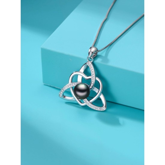 Tahitian Black Pearl AAAA 18K White Gold Plated Sterling Silver Romantic Pendant Necklace for Women Wife Mom Girlfriend Her Jewelry Gift for Anniversary Birthday