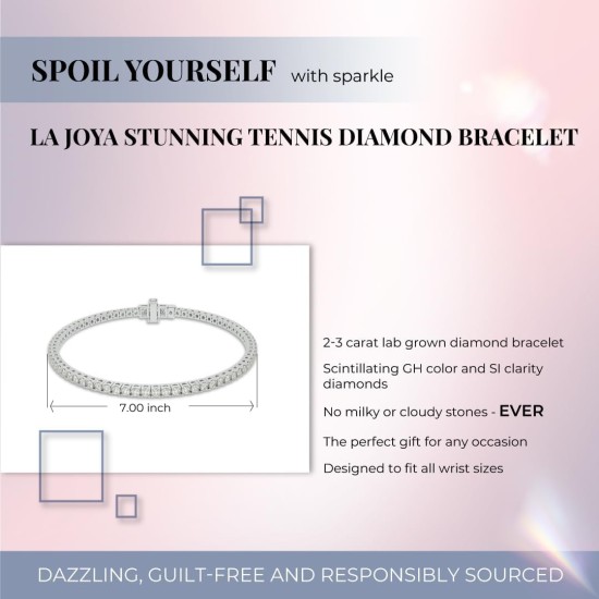 La Joya Diamond Tennis Bracelets for Women | 10K White - Yellow Gold | 2-5 CT. TW. Lab Grown Diamond Bracelet | Secure Push Button Box Clasp