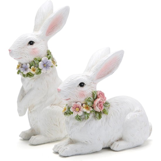 Hodao Spring Garden Patio Bunny Figurine Set (2pcs) The Perfect Accent for a Wonderful Garden-Easter Bunny Figurine Decor Outdoor Indoor Home Decorations (White) Hodao Spring Garden Patio Bunny Figurine Set (2pcs) The Perfect Accent for a Wonderful Garden-Easter Bunny Figurine Decor Outdoor Indoor Home Decorations (White)