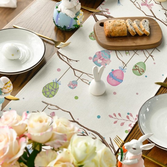 Artoid Mode Buffalo Plaid Bunny Egg Carrot Easter Table Runner, Seasonal Spring Kitchen Dining Table Decoration for Home Party Decor 13x72 Inch