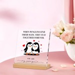 Romantic Penguin Acrylic Plaque with Stand for Home Office Table Decor - Anniversary Wedding Engagement Birthday Christmas Valentines Day Gifts for Him Her Boyfriend Girlfriend Wife Husband Couples