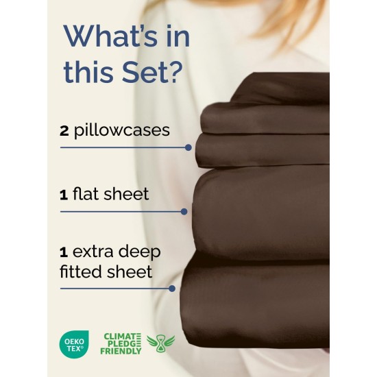 Extra Deep Pocket Queen Sheet Set - 4 Piece Breathable & Cooling Bed Sheets - Hotel Luxury Sheet Set - Ultra Soft, Wrinkle Free & Comfy - Easily Fits Extra Deep Mattresses - Deep Pocket Brown Sheets
