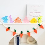 NYUWOUARC Easter Decorations,6 Pcs Wooden Bunny Colorful Table Signs With Cute Decor for the Home,Spring Easter Pastel Rabbit Decor For Shelf Mantel Indoor Office, Tiered Tray Set