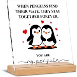 Romantic Penguin Acrylic Plaque with Stand for Home Office Table Decor - Anniversary Wedding Engagement Birthday Christmas Valentines Day Gifts for Him Her Boyfriend Girlfriend Wife Husband Couples