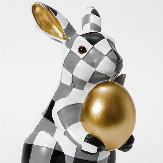 WDS WONDROUS Easter Decorations Bunny Figurines Set, Black White Checkerboard with Gold Egg & Grey Bow - Vintage Luxury Resin Home Decor for Mantel, Shelf, Office Spring Wedding Gift WDS WONDROUS Easter Decorations Bunny Figurines Set, Black White Checkerboard with Gold Egg & Grey Bow - Vintage Luxury Resin Home Decor for Mantel, Shelf, Office Spring Wedding Gift