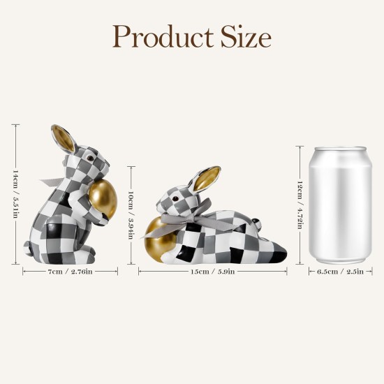 WDS WONDROUS Easter Decorations Bunny Figurines Set, Black White Checkerboard with Gold Egg & Grey Bow - Vintage Luxury Resin Home Decor for Mantel, Shelf, Office Spring Wedding Gift WDS WONDROUS Easter Decorations Bunny Figurines Set, Black White Checkerboard with Gold Egg & Grey Bow - Vintage Luxury Resin Home Decor for Mantel, Shelf, Office Spring Wedding Gift