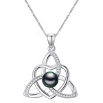 Tahitian Black Pearl AAAA 18K White Gold Plated Sterling Silver Romantic Pendant Necklace for Women Wife Mom Girlfriend Her Jewelry Gift for Anniversary Birthday