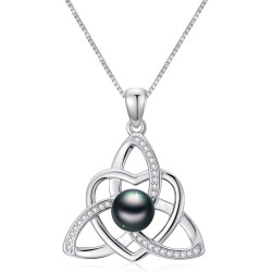 Tahitian Black Pearl AAAA 18K White Gold Plated Sterling Silver Romantic Pendant Necklace for Women Wife Mom Girlfriend Her Jewelry Gift for Anniversary Birthday