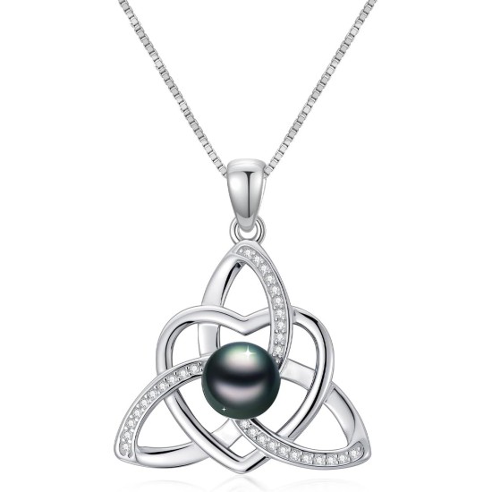 Tahitian Black Pearl AAAA 18K White Gold Plated Sterling Silver Romantic Pendant Necklace for Women Wife Mom Girlfriend Her Jewelry Gift for Anniversary Birthday