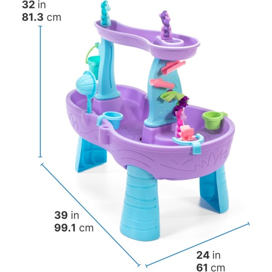 Step2 Rain Showers and Unicorns Water Table, Kids Water and Sand Activity Sensory Playset, Summer Outdoor Toys, 13 Piece Water Toy Accessories, for Toddlers 1.5+ Years Old, Blue & Purple
