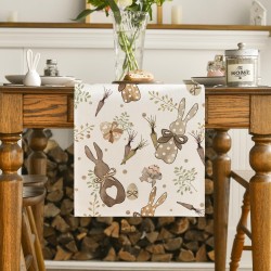 Artoid Mode Bunny Rabbit Eucalyptus Eggs Carrots Easter Table Runner, Seasonal Spring Kitchen Dining Table Decoration for Home Party Decor 13x72 Inch