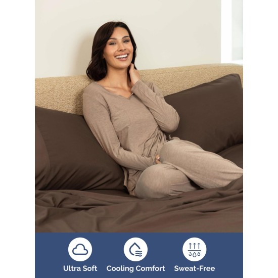 Extra Deep Pocket Queen Sheet Set - 4 Piece Breathable & Cooling Bed Sheets - Hotel Luxury Sheet Set - Ultra Soft, Wrinkle Free & Comfy - Easily Fits Extra Deep Mattresses - Deep Pocket Brown Sheets