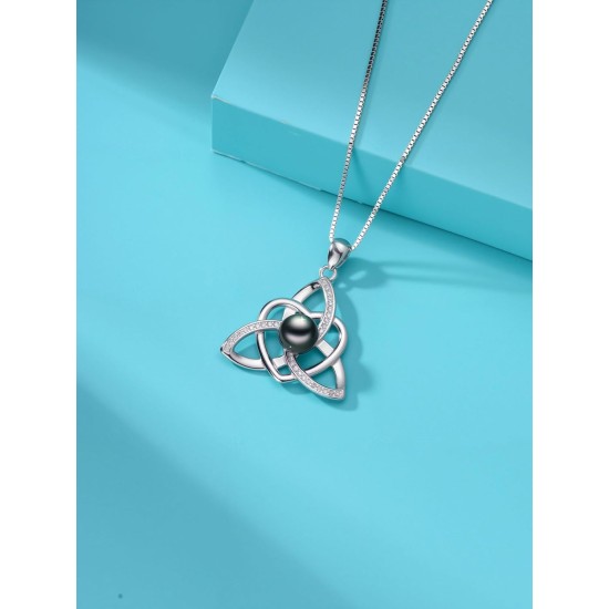 Tahitian Black Pearl AAAA 18K White Gold Plated Sterling Silver Romantic Pendant Necklace for Women Wife Mom Girlfriend Her Jewelry Gift for Anniversary Birthday