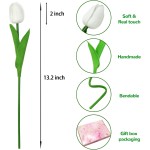 28pcs White Flowers Artificial Tulip Stems Real Feel PU Tulips for Easter Spring Wreath Wedding Bouquet Centerpiece Floral Arrangement Cemetery Table Décor 13" Tall