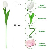 28pcs White Flowers Artificial Tulip Stems Real Feel PU Tulips for Easter Spring Wreath Wedding Bouquet Centerpiece Floral Arrangement Cemetery Table Décor 13" Tall