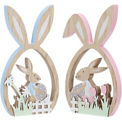 Antizz 2Pcs Easter Decorations for The Home Farmhouse Rustic Wooden Bunny with Egg Tiered Tray Happy Spring Decoration for Indoor Home Party Tabletop Decoration Easter Gifts for Kids