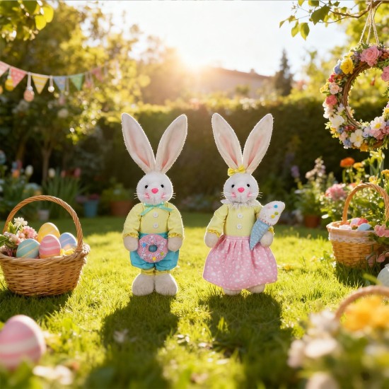 Glintoper 2 Pack Easter Decorations Standing Bunny with Stretchable Legs, 21" to 26" White Rabbits Couple Figurine, Party Favor Photo Props Gifts for Office Kitchen Farmhouse Front Door Spring Home