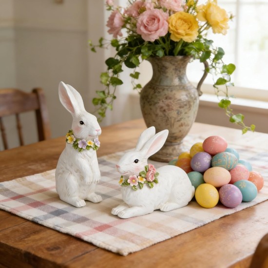 Hodao Spring Garden Patio Bunny Figurine Set (2pcs) The Perfect Accent for a Wonderful Garden-Easter Bunny Figurine Decor Outdoor Indoor Home Decorations (White) Hodao Spring Garden Patio Bunny Figurine Set (2pcs) The Perfect Accent for a Wonderful Garden-Easter Bunny Figurine Decor Outdoor Indoor Home Decorations (White)