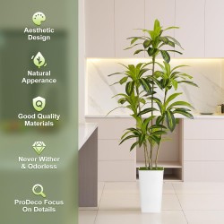 Artificial Dracaena Tree 6ft Tall - Green Silk Realistic Fake Plants for Office Home Living Room Bedroom Decor Indoor Outdoor with Pot Large House Faux Floor Plants