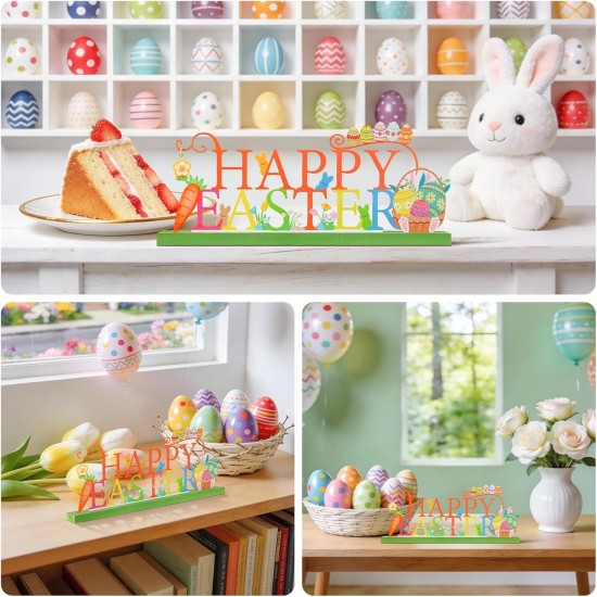 Metal Holiday Table Sign Decor, Decorations Tabletop Centerpiece for Home, Office, Shelf, Tiered Tray, Mantel, Indoor, Happy Easter