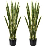 Crowye 2 Pack 3.15 Ft Tall Artificial Snake Plant Faux Sansevieria Plant Large Fake Snake Bulk in Pot for Home Office Housewarming Gift