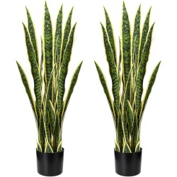 Crowye 2 Pack 3.15 Ft Tall Artificial Snake Plant Faux Sansevieria Plant Large Fake Snake Bulk in Pot for Home Office Housewarming Gift