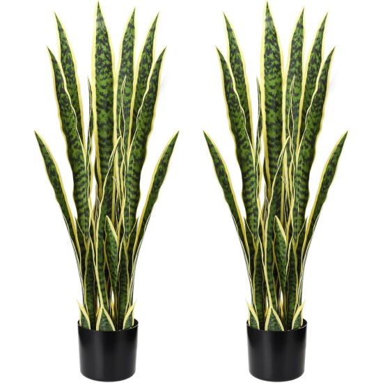 Crowye 2 Pack 3.15 Ft Tall Artificial Snake Plant Faux Sansevieria Plant Large Fake Snake Bulk in Pot for Home Office Housewarming Gift