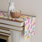 XCHI Colorful Watercolor Cute Bunny Rabbits Easter Table Runner Table Decoration for Party Home Kitchen Dining Holiday Decor 13x72 Inch
