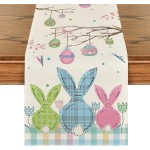 Artoid Mode Buffalo Plaid Bunny Egg Carrot Easter Table Runner, Seasonal Spring Kitchen Dining Table Decoration for Home Party Decor 13x72 Inch