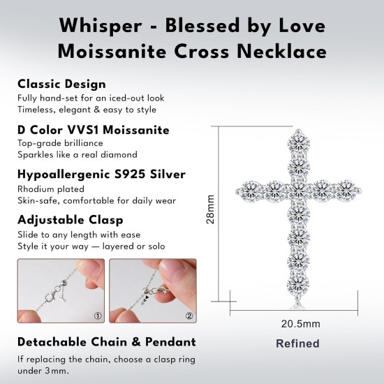 KRKC Moissanite Cross Necklace for Women, 0.66-3.3Ctw, D Color VVS1, 14K Gold Plated 925 Sterling Silver Chain, Hypoallergenic Cross Pendant, Religious Christmas Birthday Christian Gifts for Her