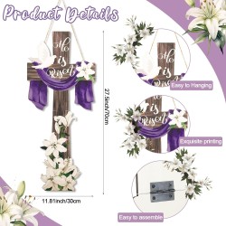 Menkxi Large Easter He Is Risen Welcome Door Sign Easter Decorations Cross Wall Art Hanging Wood He Is Risen Front Door Decor Easter Door Sign for Farmhouse Home Wall Holiday Decoration