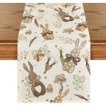Artoid Mode Bunny Rabbit Eucalyptus Eggs Carrots Easter Table Runner, Seasonal Spring Kitchen Dining Table Decoration for Home Party Decor 13x72 Inch