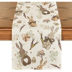 Artoid Mode Bunny Rabbit Eucalyptus Eggs Carrots Easter Table Runner, Seasonal Spring Kitchen Dining Table Decoration for Home Party Decor 13x72 Inch