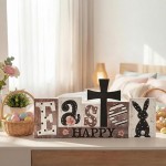 Smile 7Pcs Easter Decor Indoor Wooden Sign, Bunny Eggs Farmhouse Style Shelf Accents for Spring Holiday Home Decoration