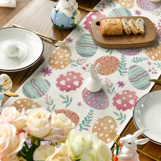 Artoid Mode Watercolour Easter Eggs Table Runner, Seasonal Spring Kitchen Dining Table Decoration for Home Party Decor 13x72 Inch