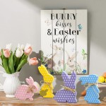4Pcs Easter Bunny Decorations, Wooden Rabbit Shaped Tabletop Centerpieces Table Signs with Rope Farmhouse Spring Easter Decor for Home Office Dining Room