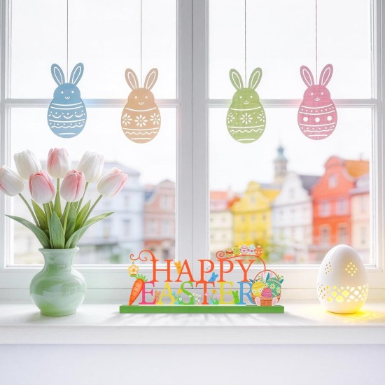 Metal Holiday Table Sign Decor, Decorations Tabletop Centerpiece for Home, Office, Shelf, Tiered Tray, Mantel, Indoor, Happy Easter