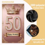 Happy 50st birthday, boys and girls. Pink rose gold crown flag background decoration, poster background photo, booth prop decoration, used for birthday parties, wedding anniversaries