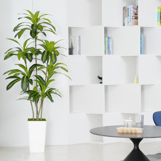 Artificial Dracaena Tree 6ft Tall - Green Silk Realistic Fake Plants for Office Home Living Room Bedroom Decor Indoor Outdoor with Pot Large House Faux Floor Plants